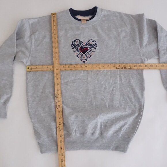 Vintage MC Sportswear Grey Heart Embroidered Cotton Sweatshirt Romantic Boho M - Picture 3 of 9